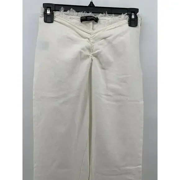 FINESSE Women's White V Frayed Cinched Waist Pull-On Flare Pants SZ XS - Picture 5 of 12